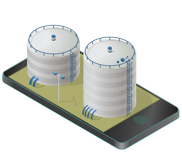 Gran depósito de agua en el teléfono móvil. Recursos de suministro de agua blanca . — Vector de stock