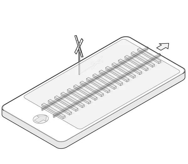 Redogjorde för isometrisk järnvägen i mobiltelefon. Rail Transport i kommunikationsteknik, parafrasera. — Stock vektor