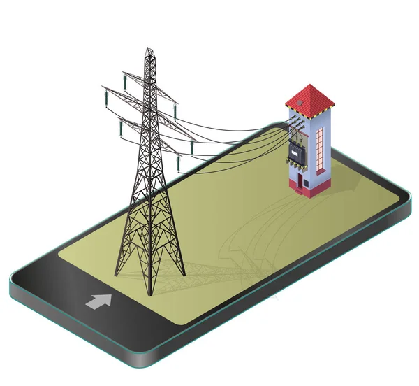 Centrale elettrica ad alta tensione con pilone elettrico nella parafrasi delle tecnologie di comunicazione . — Vettoriale Stock