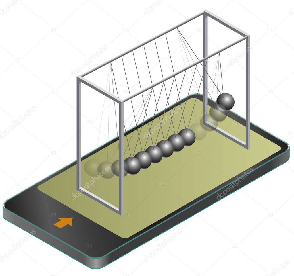 Vector Newton swing in mobile phone, in isometric perspective.
