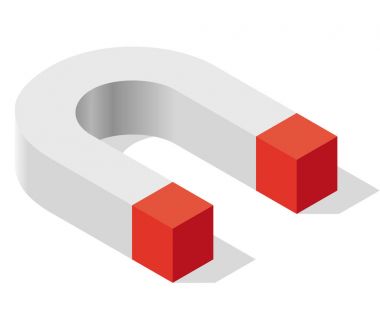 İzometrik perspektif içinde mıknatıs sembolü. Manyetik kuvvet, cazibe, Mıknatıslama ve itme.