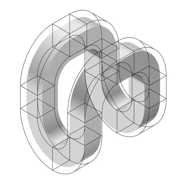 Abstracte gebogen vectorvorm. Isometrische merk van wetenschappelijke instelling, onderzoekscentrum, biologische laboratoria. — Stockvector