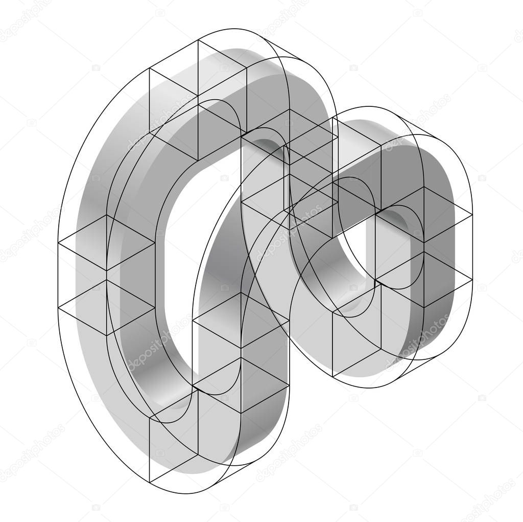Abstract curved vector shape. Isometric brand of scientific institution, research center, biological laboratories.