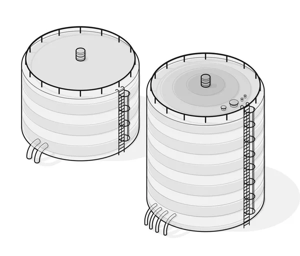 Suministro delineado de depósitos de agua. Depósito de agua edificio isométrico info gráfico . — Vector de stock