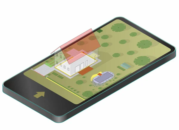Cep telefonu havuzda yüzme aile planı ev bahçe projesi içerir.