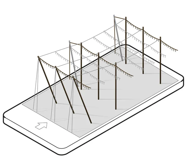 Paisaje perfilado en primavera, isométrico en el teléfono móvil . — Vector de stock