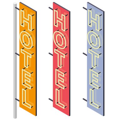 Otel tabela. Üç renk varyantlarını motel cephesinde Neon Açıkhava Reklamcılığı.