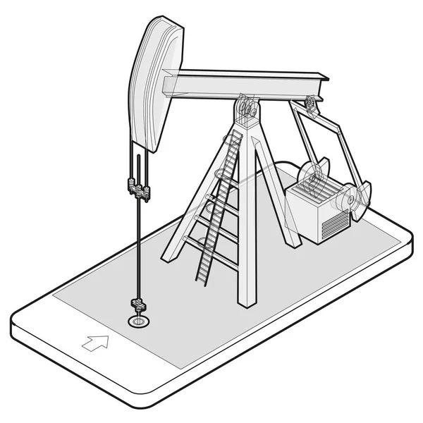 Pompe d'extraction d'huile vectorielle esquissée dans le téléphone portable en perspective isométrique . — Image vectorielle