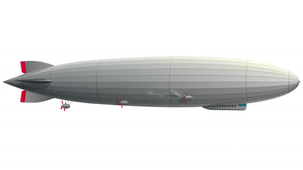 Legendary zeppelin airship. Stylized flying balloon. Dirigible with rudder and propellers. — Stock Video