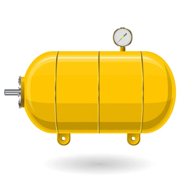 Recipiente de presión amarilla para agua, gas, aire. Depósito de presión para el almacenamiento de material . — Vector de stock