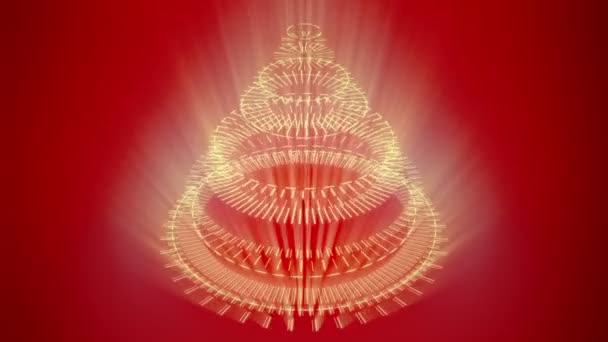 Stylized Bizarre Christmas Tree Red Background Composed Yellow Mechanical Spiral — Stock Video