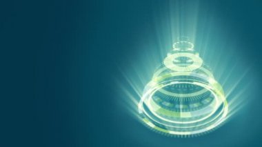 Stilize tuhaf Noel ağacı, mavi arka plan sarı mekanik sarmal tekerlekleri oluşur. Işınları parlayan video dilek için arka plan. Grafik soyut bilim-kurgu filmde Noel sembolü.