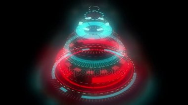 Stilize tuhaf Noel ağacı, renkli mekanik sarmal jantlar siyah arka plan oluşur. Video arka plan istiyor, parlayan. Grafik soyut bilim-kurgu filmde, Noel sembol, anahtar, mat, maske.
