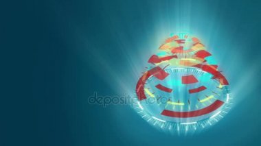 Stilize tuhaf Noel ağacı, mavi arka plan sarı mekanik sarmal tekerlekleri oluşur. Işınları parlayan video dilek için arka plan. Grafik soyut bilim-kurgu filmde Noel sembolü.