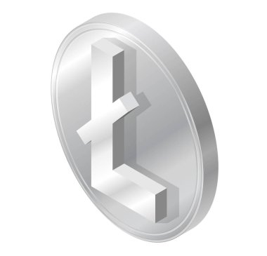 Litecoin para izometrik perspektifte işaretleyin. Minimalist filmde Cryptocurrency simge. Sanal dijital para, vektör grafik simge Internet yatırım. Bulut incelemesi marka, elektronik para.