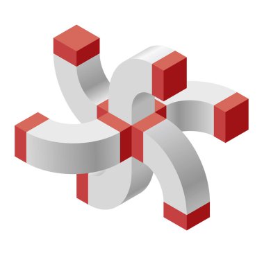 Kavisli soyut vektör çapraz şekil teknolojik gelişimi, Nanoteknoloji bileşen anımsatan. Bilimsel kurum, Araştırma Merkezi, laboratuar, kayma paradox izometrik marka.