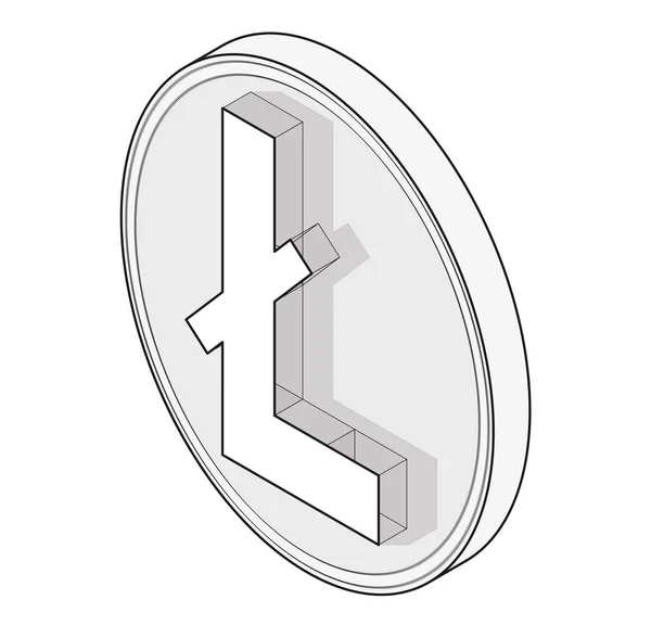 Overzicht Litecoin Munt Mark Isometrisch Perspectief Cryptocurrency Symbool Minimalistische Stilering — Stockvector