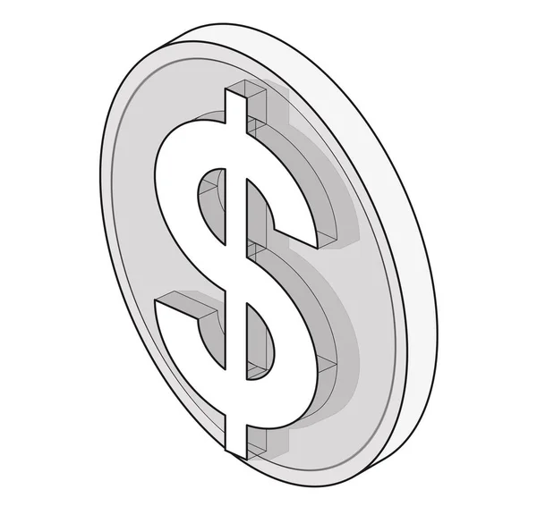 Umrissene Dollarmünze Isometrische Perspektive Modernes Symbol Kryptowährung Minimalistische Graue Stilisierung — Stockvektor