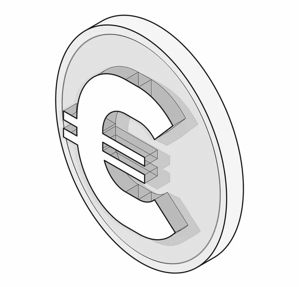 Logotipo Moneda Euro Delineado Perspectiva Isométrica Símbolo Moderno Pieza Estilización — Vector de stock