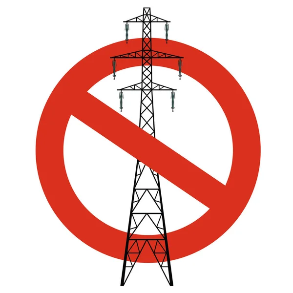 電力線の禁止 電気のパイロンの構築に関する厳格な禁止 電気の注意を停止します 白の背景にベクトル高電圧パイロン警告 電圧極未曾有 — ストックベクタ