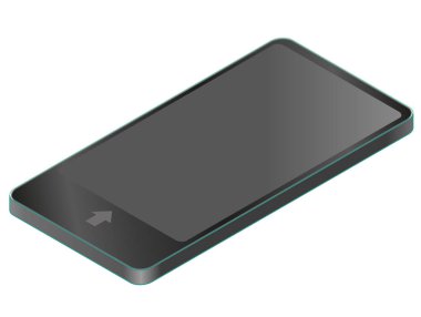 Vektör izometrik perspektif içinde hareket eden telefon. Kablosuz teknoloji, siyah smartphone, dijital tablet. İletişim teknolojileri illüstrasyon. Beyaz arka plan izole, üzerinde ayrılmış. Boş mobilephone