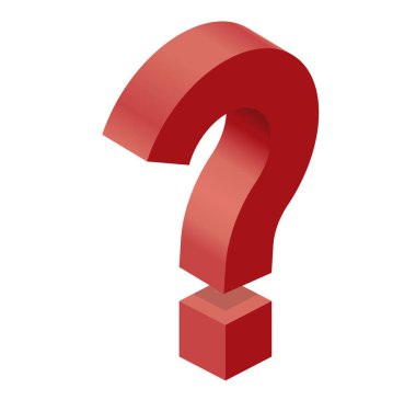 Beyaz arka plan üzerinde izole izometrik perspektif içinde soru işareti. Temel vektör iletişim sembolü, bilgi işareti, kırmızı noktalama işareti simgesi.