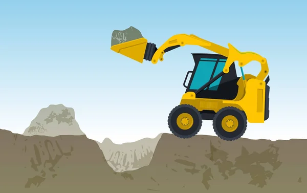 Sárga Kotrógép Lyuk Bagger Földmunka Földi Működik Építőipari Gép Akcióban — Stock Vector