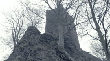 Ortaçağ kalesi kalıntıları ediyor. Bina, büyük savunma sur Kulesi ve siper korkunç dev. Kış gizemli ve sisli havalarda acile.