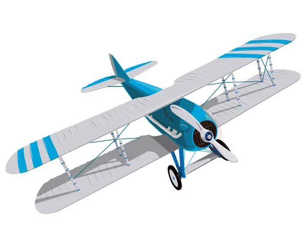 Doppeldecker Mit Blau Weißer Beschichtung Flugzeugpropeller Mit Zwei Tragflächen Flugzeug — Stockvektor