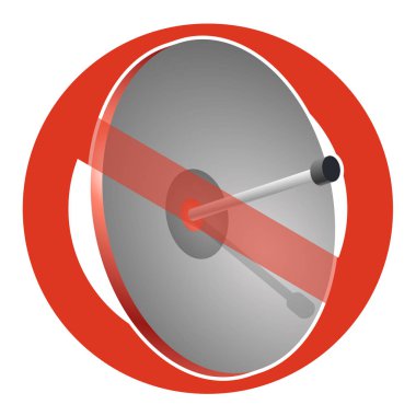 Uydu çanağı yasaklanması. Katı inşaat iletim hava, yasağı yasaklıyorum. Dur telefon ve televizyon sinyalleri. Vektör iletişim anten işareti, kablosuz teknoloji, Tv alıcısı.