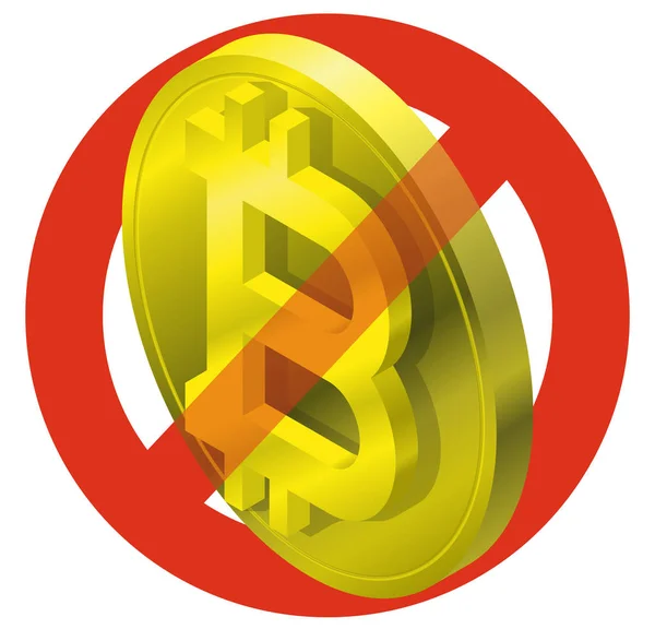Prohibition Bitcoin Coin Symbol Cryptocurrency Strict Ban Sign Caution Virtual — Stock Vector