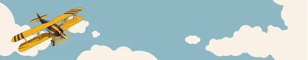 Sfondo Grafico Aereo Giallo Che Sorvola Cielo Con Nuvole Stilizzazione — Vettoriale Stock