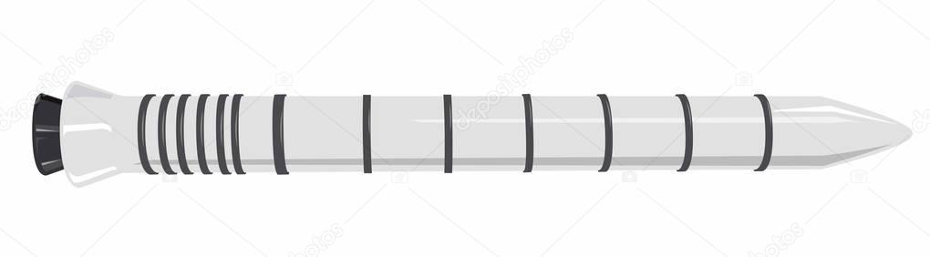 Space rocket, flying carrier rocket. Part of space shuttle. Vector master illustration. Isolated flighting spacecraft spaceshuttle, white fuel tank, white background.