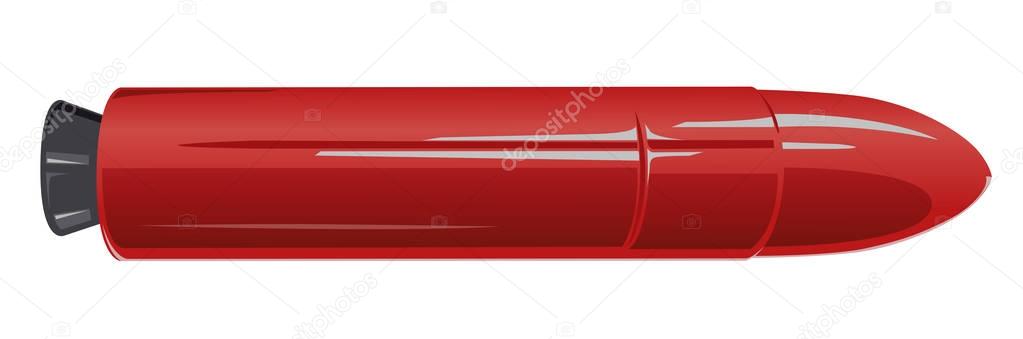 Red space rocket, flying carrier rocket. Part of space shuttle. Vector master illustration. Isolated flighting spacecraft spaceshuttle, white fuel tank, white background.