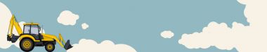 Büyük sarı Ekskavatör, gökyüzü bulutlu içinde geçmiş. Dünya mover ile yatay banner düzeni. Vintage renk filmde. İnşaat Makine araç ve toprak işleri. İllüstrasyon vektör Düzleştir.