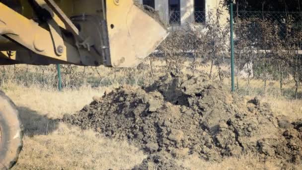 Földmunka Lyuk Sárga Digger Épületben Működik Építőipari Gép Földmunkák Statikus — Stock videók
