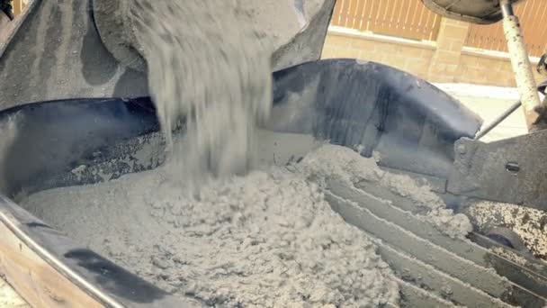 Gele Betonmixers Gieten Pomp Detail Van Bouwmachines Grond Werken Betonnen — Stockvideo