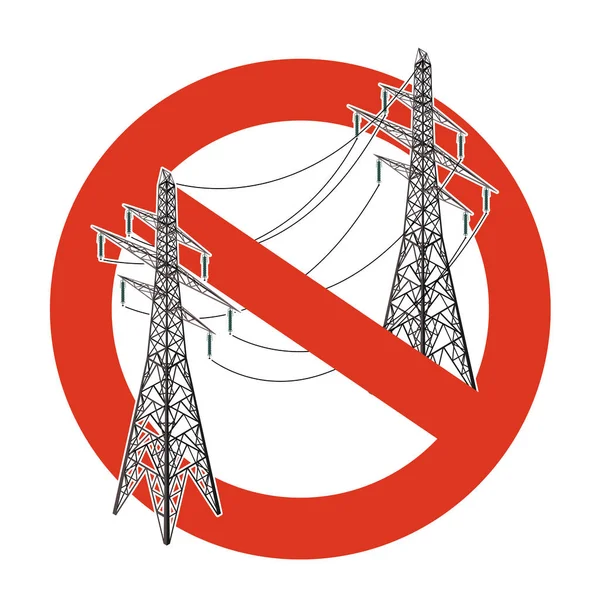 電力線の禁止 電気のパイロンの構築に関する厳格な禁止 電気の注意を停止します ベクトル高圧パイロン警告 白い背景 等尺性 電圧極未曾有 — ストックベクタ
