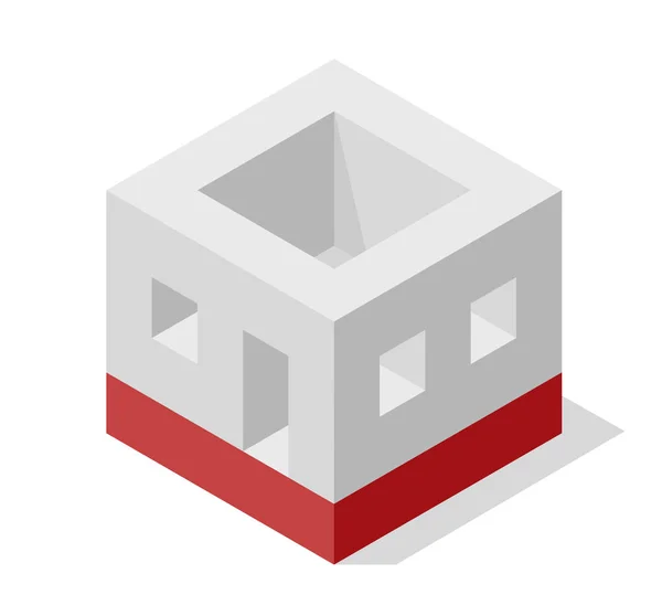 向量立方体形状唤起家庭住宅的粗糙结构 简约块像建筑从加气混凝土 主隔离插图 等距建筑行业图标符号 白色背景 — 图库矢量图片