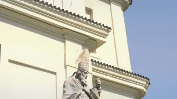Бароко Пісковик Статуя Християнської Святе Сен Прекрасний Сонячний День Синього — стокове відео