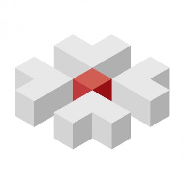 Soyut küp vektör şekli teknolojik gelişimi, Nanoteknoloji bileşen anımsatan. İzometrik marka bilimsel kurum, Araştırma Merkezi, laboratuar. Minimalist blok şekli