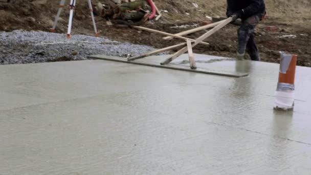 Workers Work Building Site Ground Works Detail Casting Pump Concrete — Stock Video