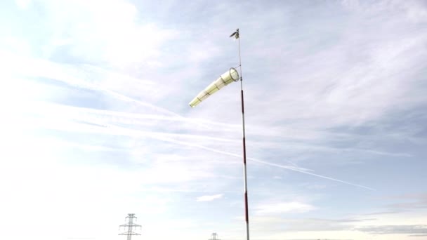 Günbatımı Gökyüzü Arka Planında Windsock Rüzgarda Parlayan Hava Durumu Aleti — Stok video