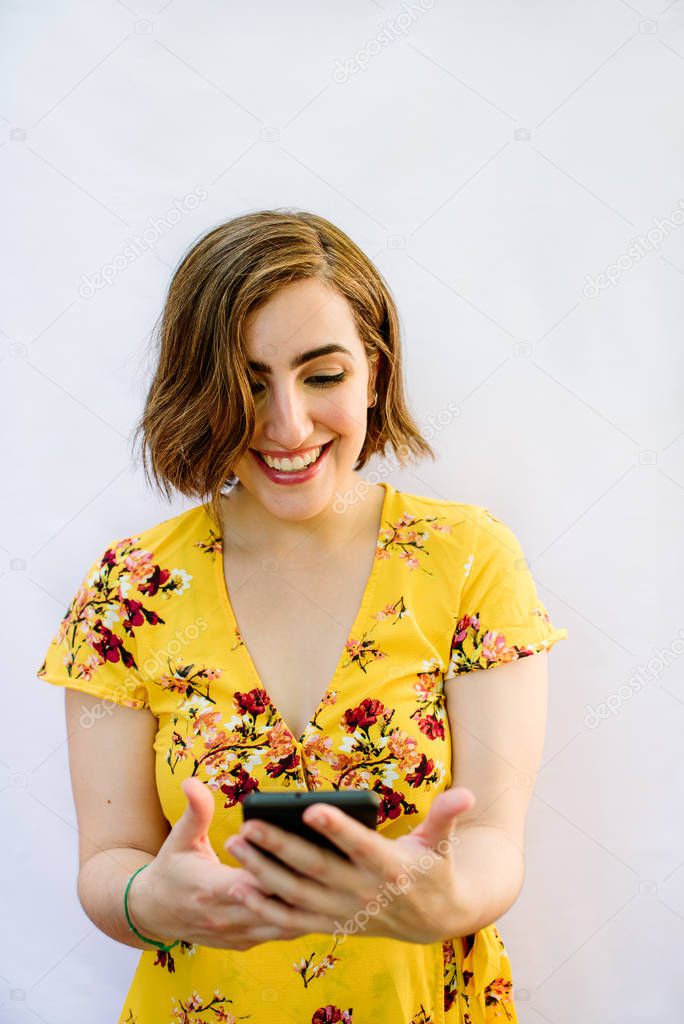 smiling woman with mobile