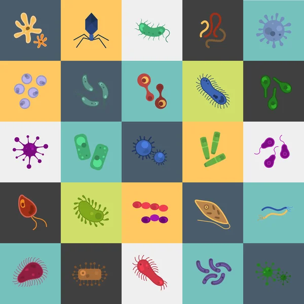 Набор из двадцати пяти вирусов и микробов цвет плоские иконки — стоковый вектор