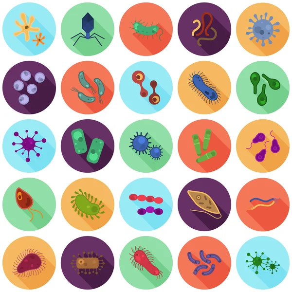 Набор из двадцати пяти вирусов и микробов цвет плоские иконки — стоковый вектор