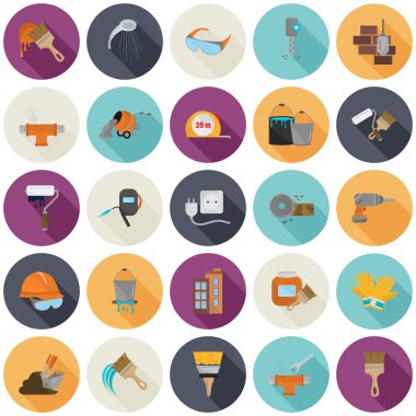 Renk konstrüksiyon düz simge seti. Stok Vektör simgesi. Web ve mobil tasarım için illüstrasyon