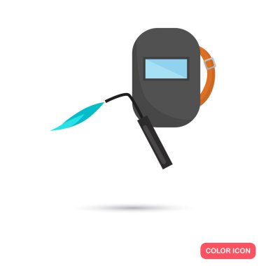 Renk kask ve kaynak makinesi düz simgesi. Stok Vektör simgesi. Web ve mobil tasarım için illüstrasyon