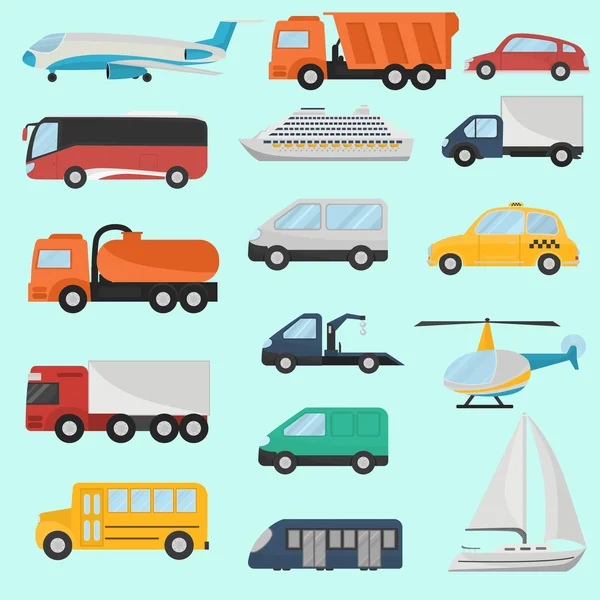 Set yang berbeda warna transportasi ikon kendaraan. Rancangan yang datar. Konsep modern untuk web dan mobile - Stok Vektor