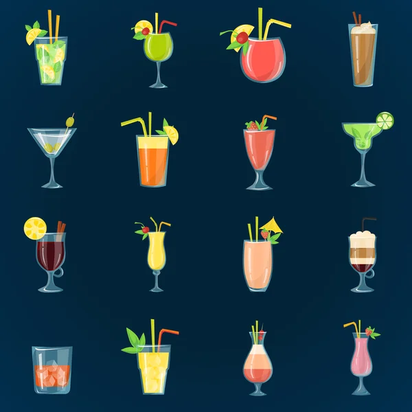 Set van verschillende kleur cocktails iconen. Platte ontwerp. Moderne concept voor web en mobiel — Stockvector